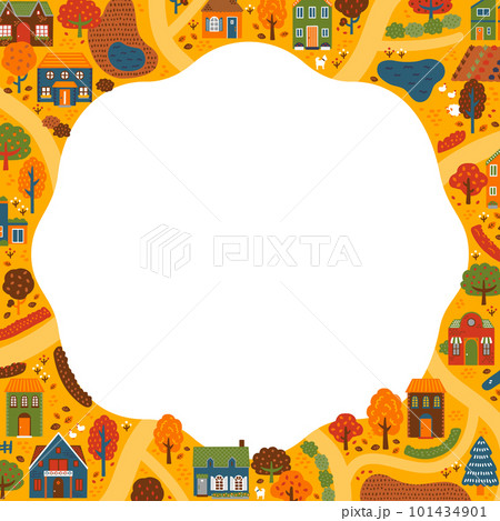 秋の街並み（俯瞰）のフレーム・背景素材（正方形） 101434901