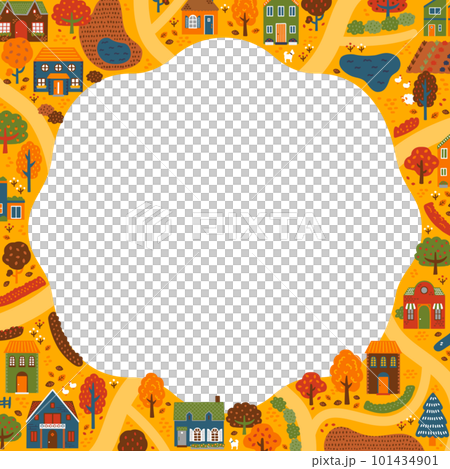 秋の街並み（俯瞰）のフレーム・背景素材（正方形） 101434901