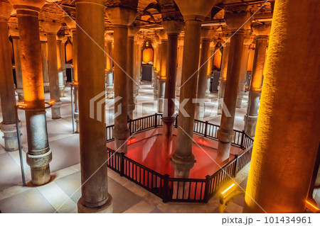 Beautiful cistern in Istanbul. Cistern - underground water reservoir build in 6th century, Istanbul, Turkey, Turkiye 101434961