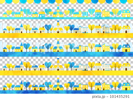 Watercolor style yellow and blue cityscape set Watercolor style yellow and blue cityscape set 101435291