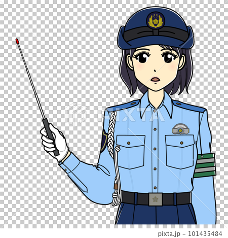 A female police officer in summer clothes with a pointing stick (upper body, serious) A female police officer in summer clothes with a pointing stick (upper body, serious) 101435484