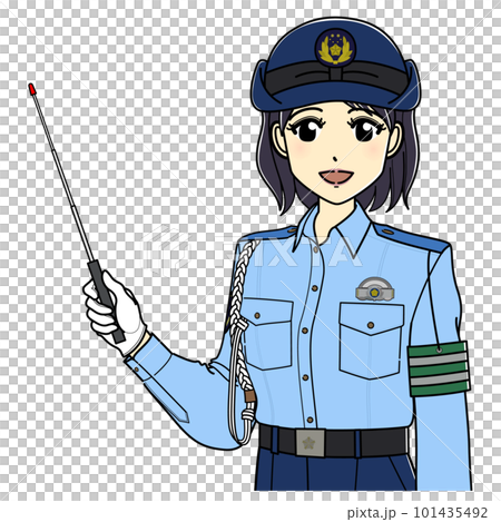 A female police officer in summer clothes with a pointing stick (diagonal upper body) A female police officer in summer clothes with a pointing stick (diagonal upper body) 101435492