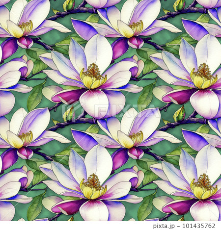 Watercolor Floral Print Pink Magnolia Seamless Pattern Wrapping