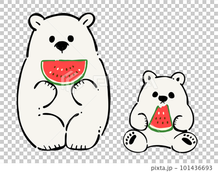 吃西瓜的北極熊父母和孩子 101436693