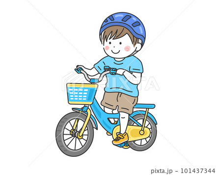 キッズ用の、水色の自転車に乗った、男の子のイラスト キッズ用の、水色の自転車に乗った、男の子のイラスト 101437344
