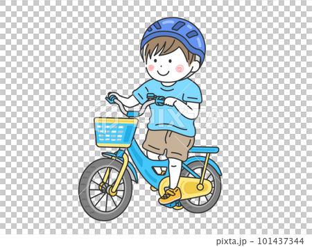 Illustration of a boy riding a light blue bicycle for kids 101437344