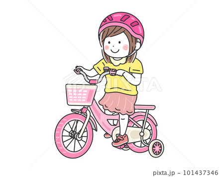 補助輪付きの、ピンク色の自転車に乗った、女の子のイラスト 101437346