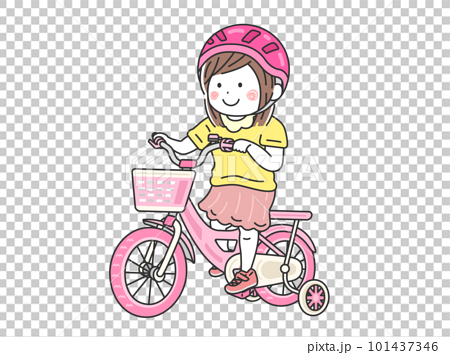 補助輪付きの、ピンク色の自転車に乗った、女の子のイラスト 101437346