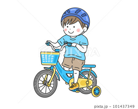 補助輪付きの、水色の自転車に乗った、男の子のイラスト 101437349