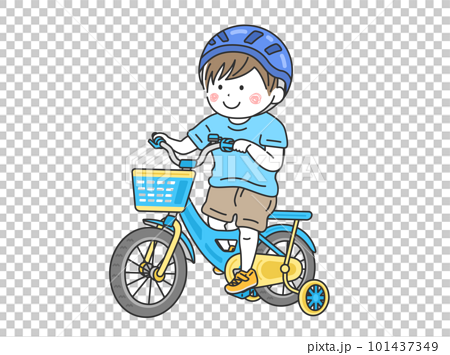 補助輪付きの、水色の自転車に乗った、男の子のイラスト 101437349