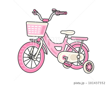 キッズ用の、補助輪付きの、ピンク色の自転車のイラスト 101437352
