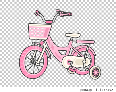 キッズ用の、補助輪付きの、ピンク色の自転車のイラスト 101437352