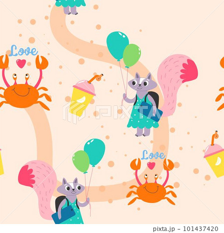 Childish cartoon animal personages and balloon 101437420