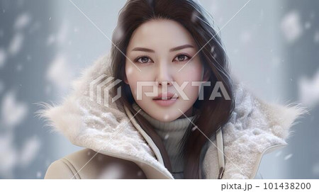 冬に雪の降る街を歩くコートを着た女性(Generative AI) 冬に雪の降る街を歩くコートを着た女性(Generative AI) 101438200