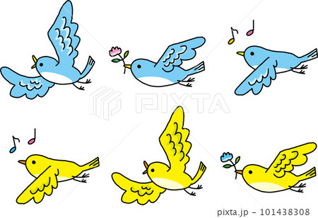 並んで飛ぶかわいい鳥のセットのイラスト素材 [101438308] - PIXTA