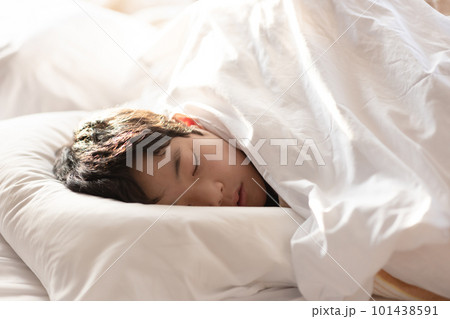 朝日が入る部屋で眠る小学生 101438591