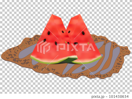 兩片“切成三角形的紅色小西瓜”放在日式盤子裡 兩片“切成三角形的紅色小西瓜”放在日式盤子裡 101438634