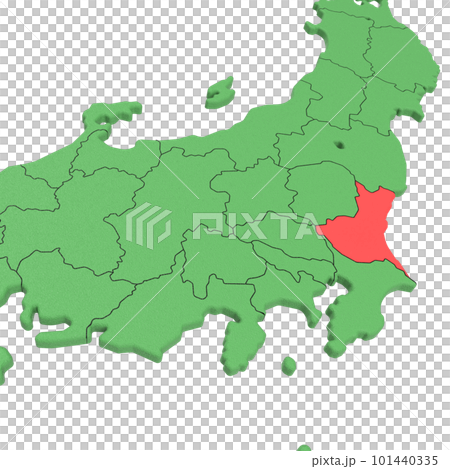Vector material / Bird view of the Japanese archipelago Blue sea and green land Prefectural border display Red highlight_[Ibaraki Prefecture] 101440335