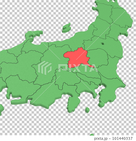 Vector material / Bird view of the Japanese archipelago Blue sea and green land Prefectural border display Red highlight_[Gunma Prefecture] 101440337