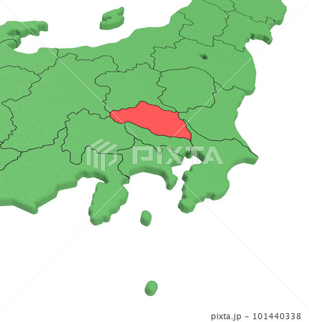 ベクター素材／日本列島バードビュー　青い海に緑の大地　県境表示　赤いハイライト_[埼玉県] 101440338