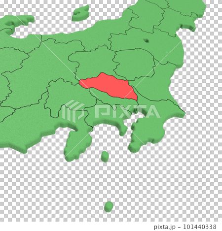 Vector material / Bird view of the Japanese archipelago Blue sea and green land Prefectural border display Red highlights _ [Saitama Prefecture] 101440338