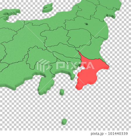 Vector material / Bird view of the Japanese archipelago Blue sea and green land Prefectural border display Red highlight_[Chiba Prefecture] 101440339