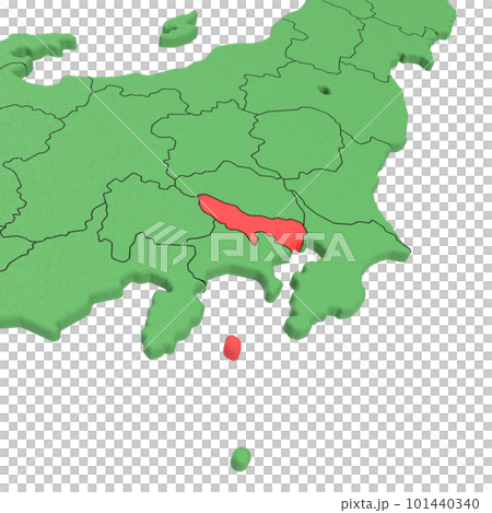 Vector material / Bird view of the Japanese archipelago Blue sea and green land Prefectural border display Red highlight_[Tokyo] 101440340