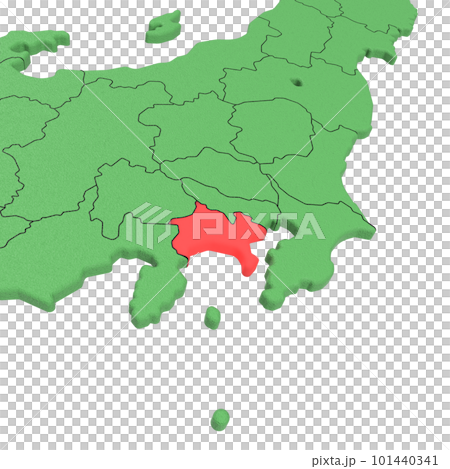 Vector material / Bird view of the Japanese archipelago Blue sea and green land Prefectural border display Red highlights [Kanagawa Prefecture] 101440341
