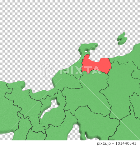 Vector material / Bird view of the Japanese archipelago Blue sea and green land Prefectural border display Red highlights _ [Toyama Prefecture] 101440343