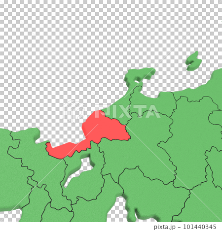 ベクター素材／日本列島バードビュー　青い海に緑の大地　県境表示　赤いハイライト_[福井県] 101440345