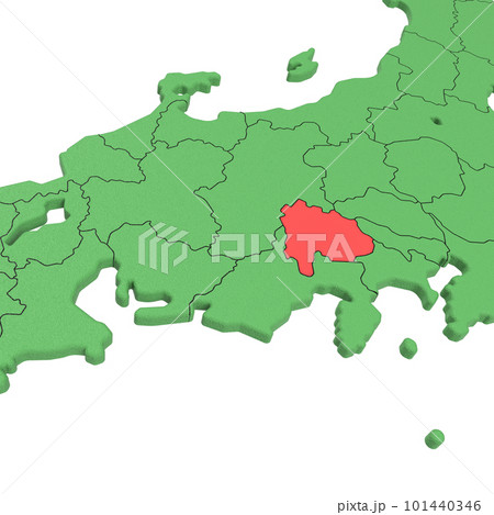 ベクター素材／日本列島バードビュー　青い海に緑の大地　県境表示　赤いハイライト_[山梨県] 101440346