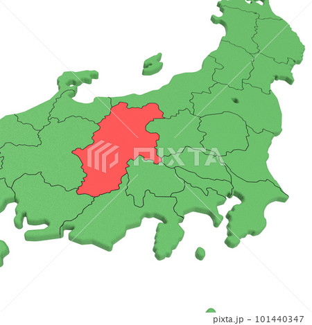 ベクター素材／日本列島バードビュー　青い海に緑の大地　県境表示　赤いハイライト_[長野県] 101440347