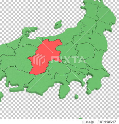 ベクター素材／日本列島バードビュー　青い海に緑の大地　県境表示　赤いハイライト_[長野県] 101440347