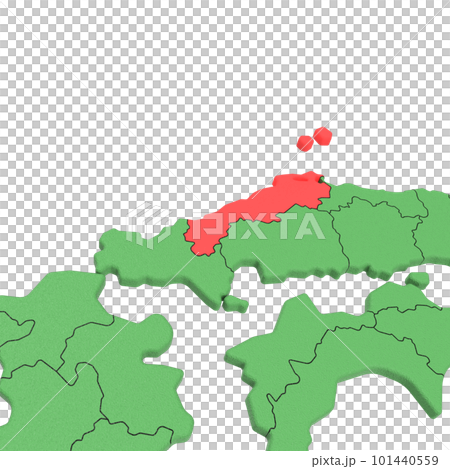 Vector material / Bird view of the Japanese archipelago Green earth Prefectural border display Red highlight_[Shimane Prefecture] 101440559