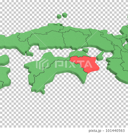 矢量素材/日本列島鳥瞰綠地縣境顯示紅色亮點_[德島縣] 101440563