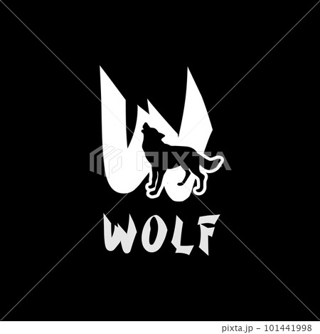 Letter W with Wolf Silhouette For Wildlife Logo Letter W with Wolf Silhouette For Wildlife Logo 101441998