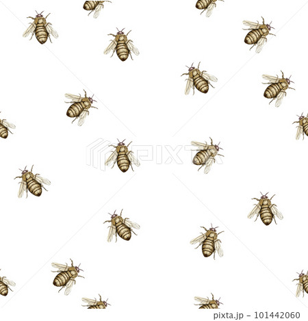 Watercolor seamless, cartoon pattern with flowers and insects on a background. Kids style background with beautiful summer or spring flowers. Applicable for textiles, wallpapers, decor. 101442060