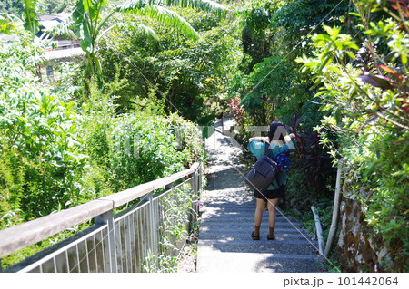 台湾　猴硐貓村を観光する女性 101442064