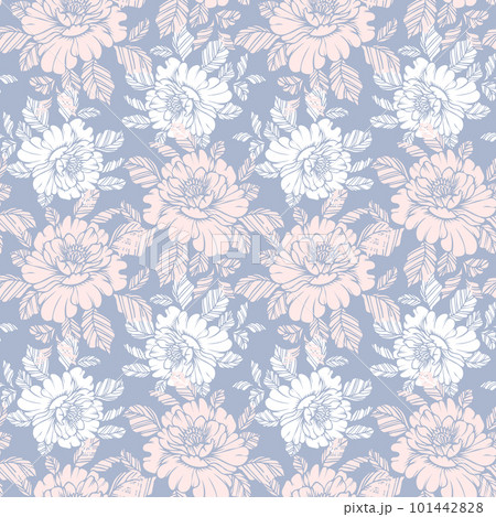 Seamless damask pattern, delicate flowers on a light background. Pastel colors. Background, print, textile, vector 101442828
