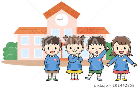 幼稚園・保育園　園舎と子供たちのイラスト 101442858