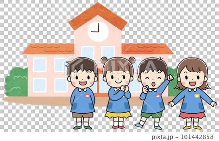 幼稚園・保育園　園舎と子供たちのイラスト 101442858