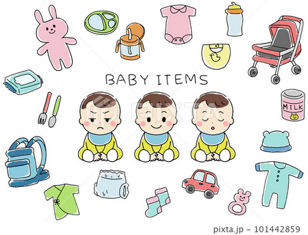 ベビー用品と赤ちゃんのイラスト素材セット 101442859