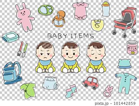 ベビー用品と赤ちゃんのイラスト素材セット 101442859