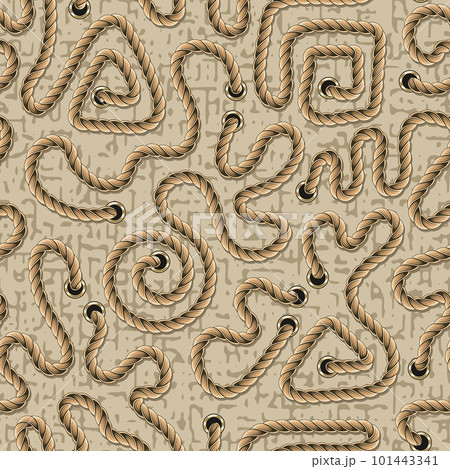 Seamless pattern with creatively wavy bent rope on beige textured background. Vintage style. 101443341