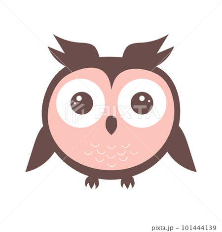 Cute funny silly round owl with big eyes. Forest bird cartoon character. Cute funny silly round owl with big eyes. Forest bird cartoon character. 101444139