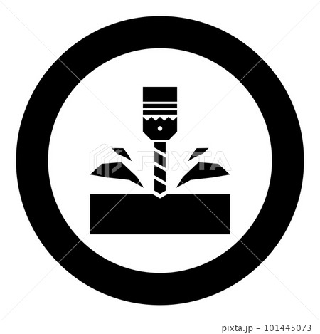 Drill with cartridge material processing shavings bit stationary use icon in circle round black color vector illustration image solid outline style 101445073