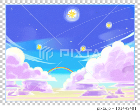 夜空中飄著雲彩的手繪風景圖 夜空中飄著雲彩的手繪風景圖 101445481