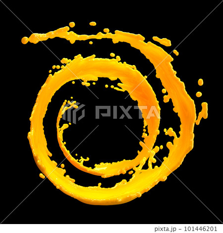 orange juice splash isolated on black background 101446201