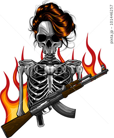 woman Skeleton holding assault rifle with...のイラスト素材 [101446257] - PIXTA