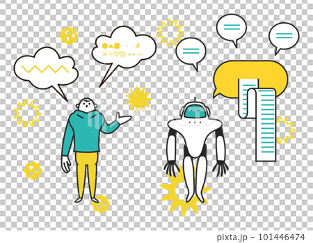 A humanoid robot that returns an analyzed answer to a man's question in conversation Illustration material 101446474